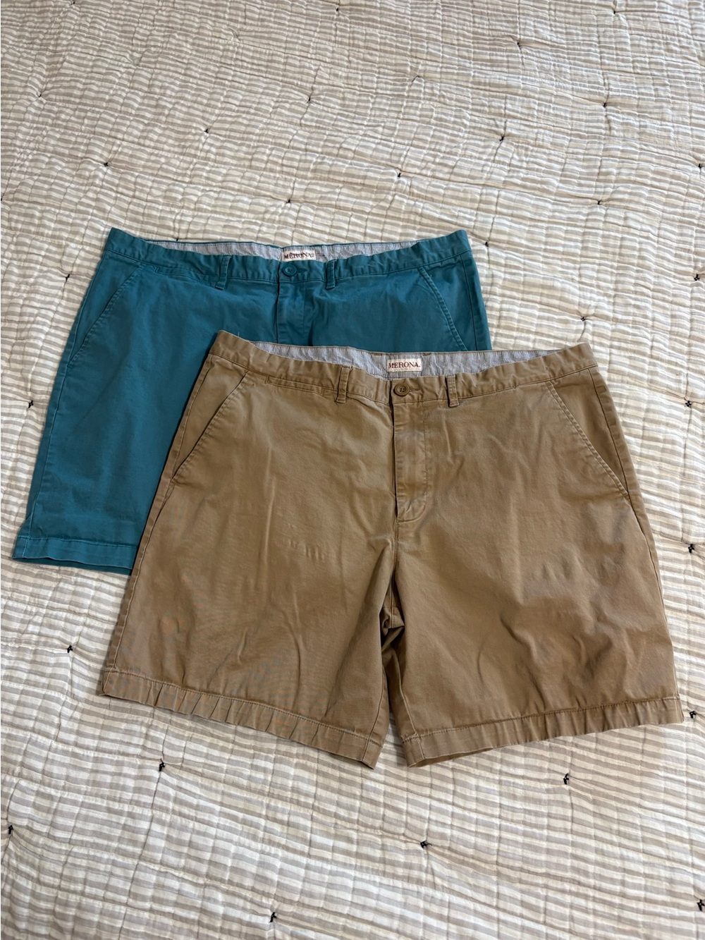 2 Pairs Merona Men’s Dress Shorts Size 40 Tan Blue